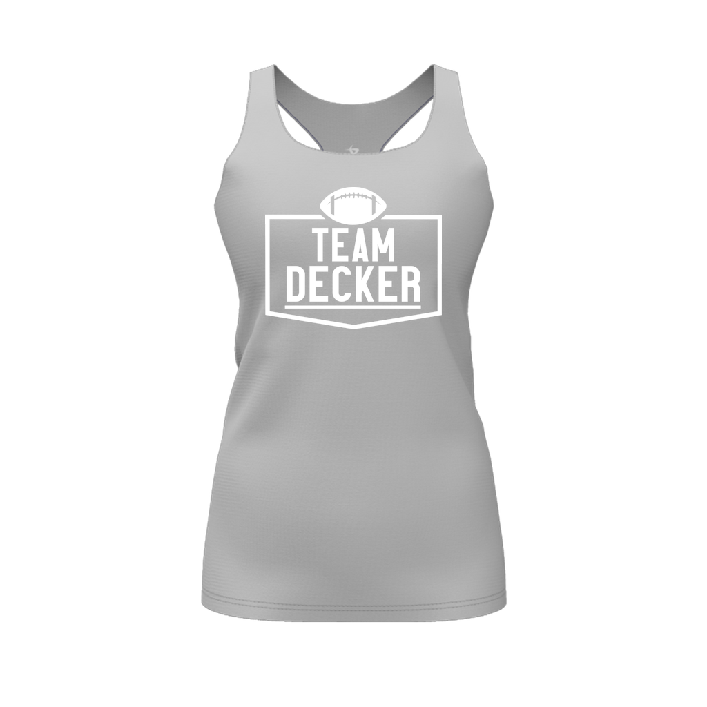 [FT0TRBGY-FYS-LOGO1] Decker Racerback Tank Top (Gray, Female Youth S, Logo 1)