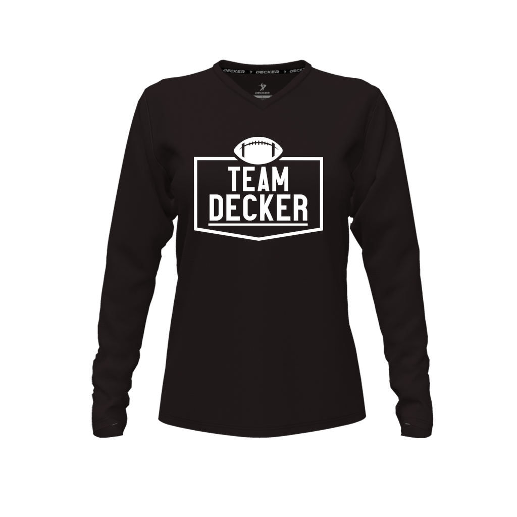 [CUS-DFW-TEES-CMF-VNK-LSL-BLK-FYXS-LOGO1] Decker Comfort T-Shirt (Female Youth XS, Black, Crew Neck, Long Sleeve, Logo 1)